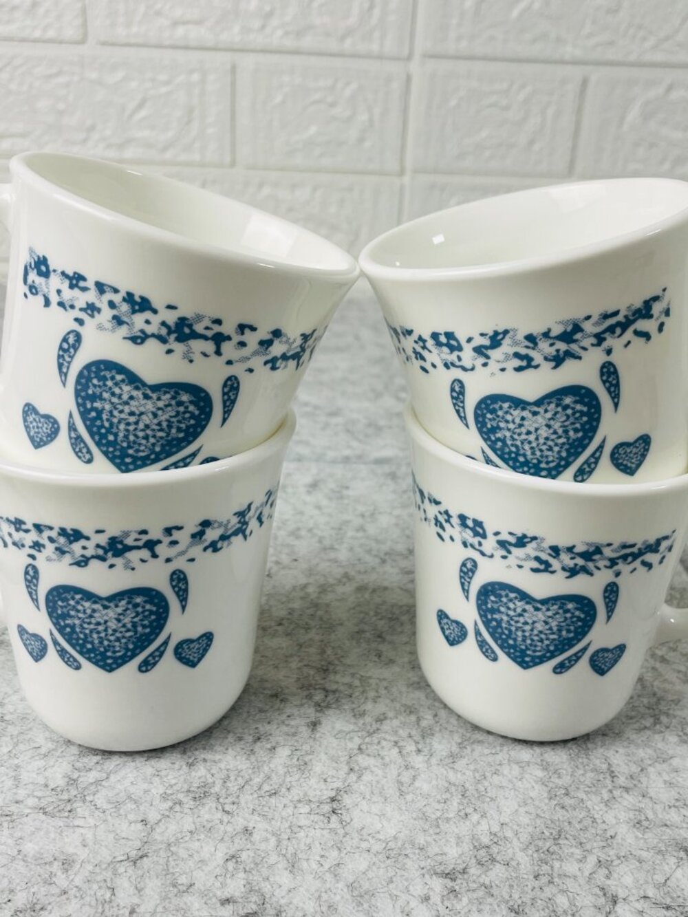 Vintage Corning USA Blue Heart Milk Glass Flared Coffee Mugs Set of 4 - Picture 3 of 9